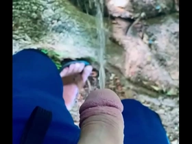 Wife not home… husband pissing in the yard