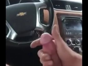 Big dick explodes with cock ring in car masterbation