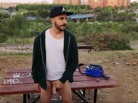 Xisco jerking off outdoor in a park