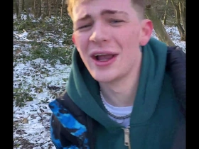Sledding day  turns into extreme cum play day with massively hung local lad this boy is so cute- his just turned 18