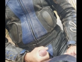 4th wank of the day, while riding all leathered up