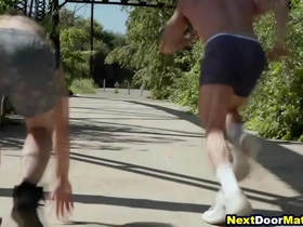 Gay friends workout before bareback anal