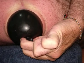 Huge 12 cm wide inflatable butt plug in my ass