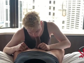 Blonde boy sucks and swallows