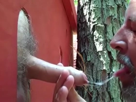 Milking big uncut cock at my private gloryhole