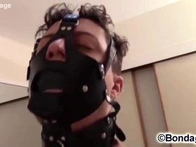Adonis playing with a dildo in bondage from bondageman