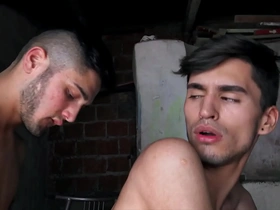 Bottom drops to his knees to suck the tops big cock - reality dudes