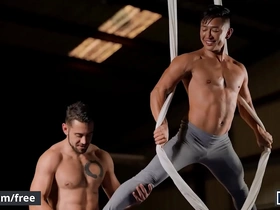 (dante colle) fucks (dale) missionary while dale suspends in midair with the aerial silks - men